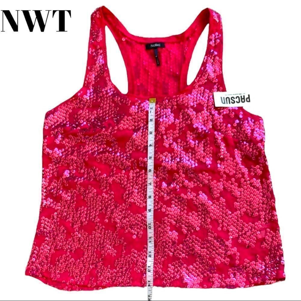 New VTG Nollie Womens Y2K Sequin Cropped Tank Size‎ M Pink NYE Festive Bright - Picture 12 of 16